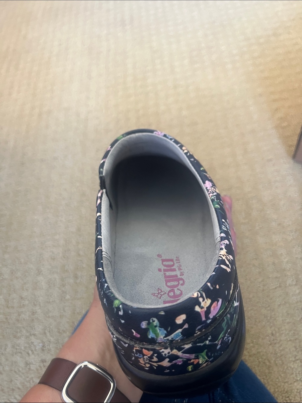 Alegria Women’s Black Floral Slip-On Clogs New in Box Leather Upper - Picture 8 of 10